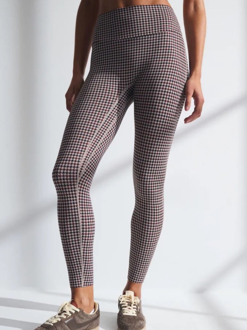 NWT Abercrombie YPB brown Houndstooth double layer Leggings Curve Love - Size M